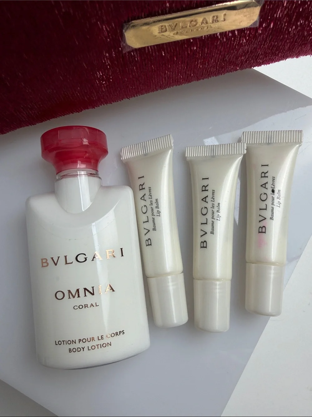 Bvlgari Parfums Bag with 3 Lip Balms & Omnia Coral Body Lotion
